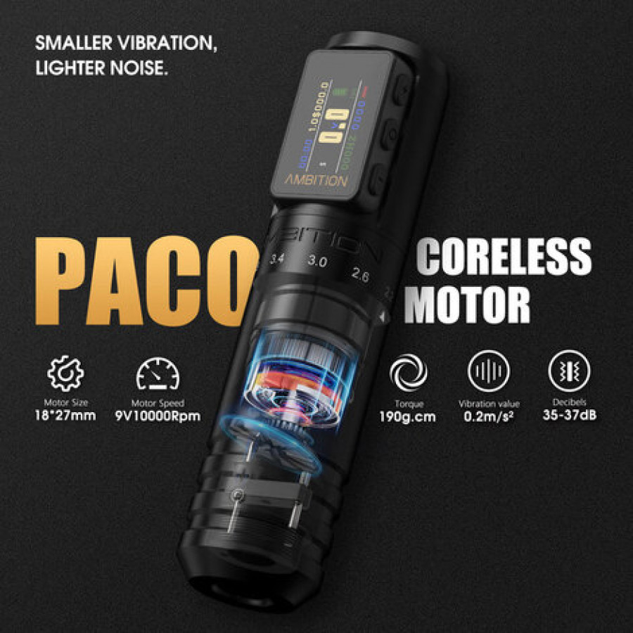 Беспроводная тату машинка Ambition Paco 3 - Black (2,2mm - 4.2mm)